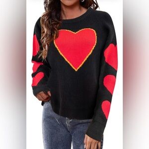LOVE Is In The Air With This Ribbed Black Long Sleeve Red Heart Sweater❤️